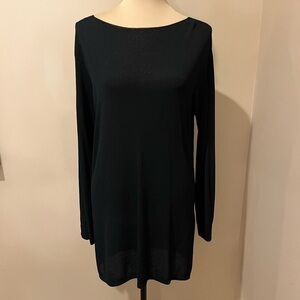 Cividini Fine Knit Black Knit Wide Neck Left Slit, fabric belt Tunic, size 42